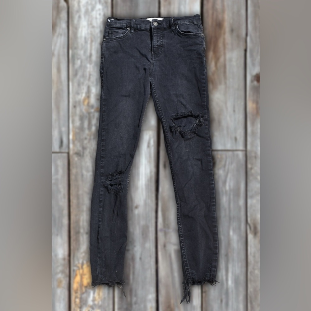 Free People Torn Black Skinny Jeans Sz 24”
